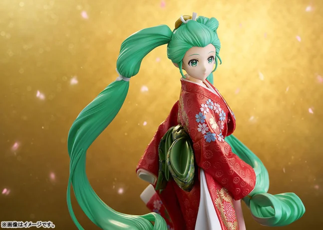 Hatsune Miku wears a kimono in a beautiful figure.